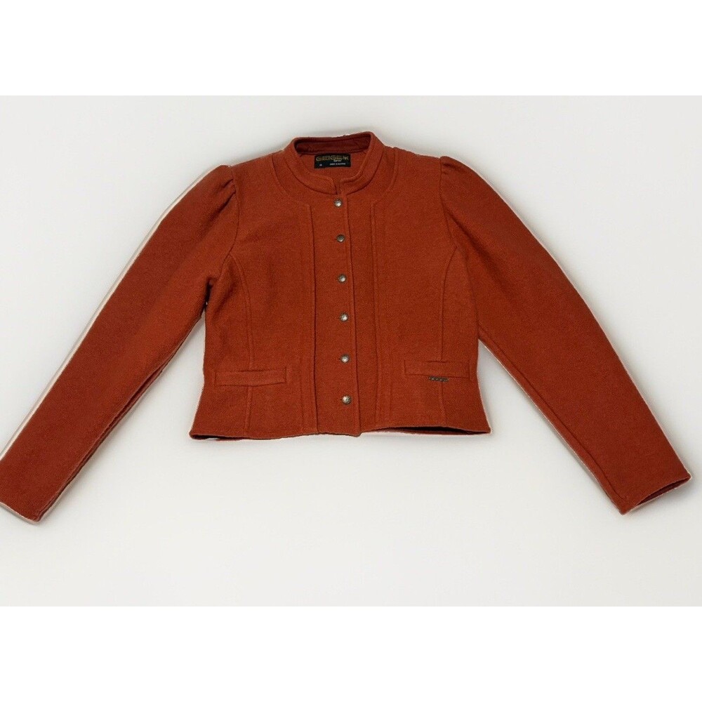 GEIGER Tryol Boiled Wool Cropped Jacket EU 38 Vintage Austria Peach Puff Sleeve